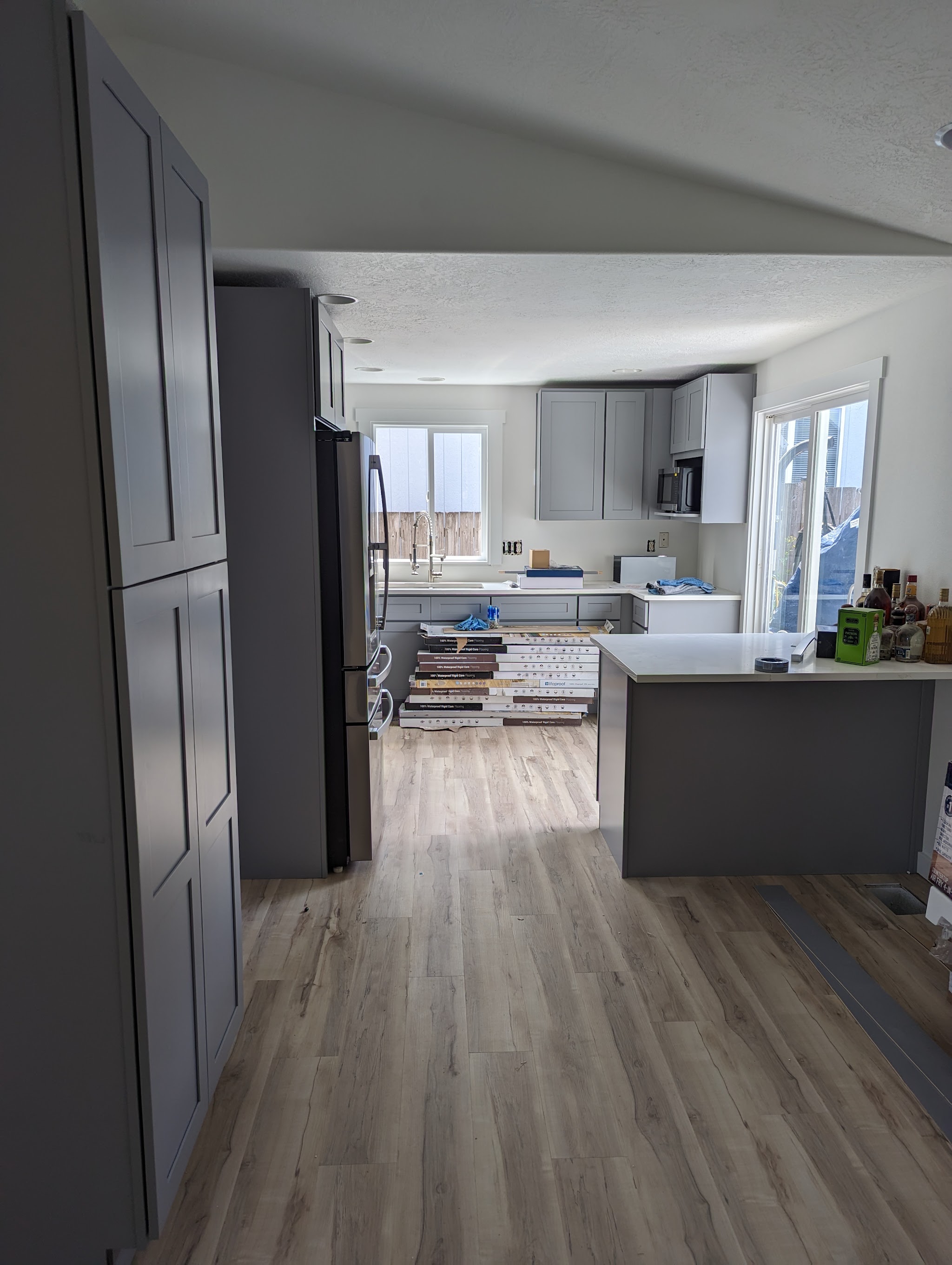 Gray shaker cabinet kitchen remodel nearing completion